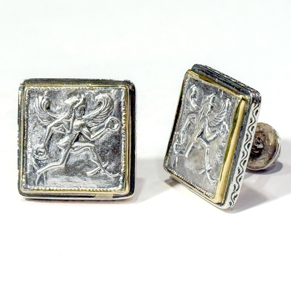 Konstantino 750 (18K) Gold & 925 Sterling Silver Cuff Links with Engraved Design - Picture 4 of 14